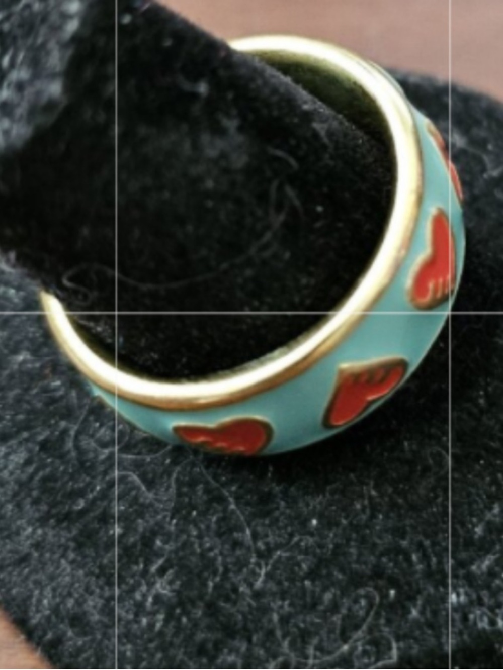 Coach Poppy Ring Gold Tone Enamel Turquoise and Red LIKE NEW - Picture 11 of 16